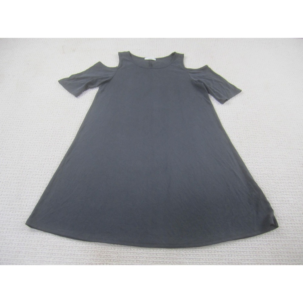 acemi Dress Womens Medium Gray Cold Shoulder A-Line Swing Knit Modal Made USA